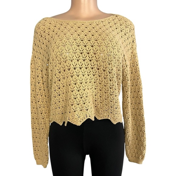 House of Harlow 1960 Tan Crochet Scalloped Knit Sweater - Picture 2 of 8